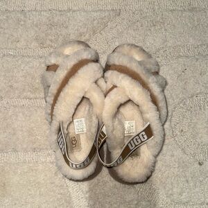 UGG Fluffy Sandals in Cream and Tan
